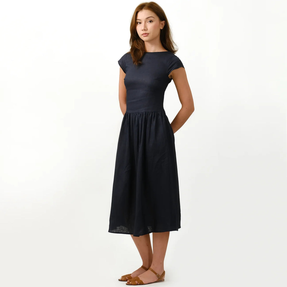 CAP SLEEVE GATHERED DRESS