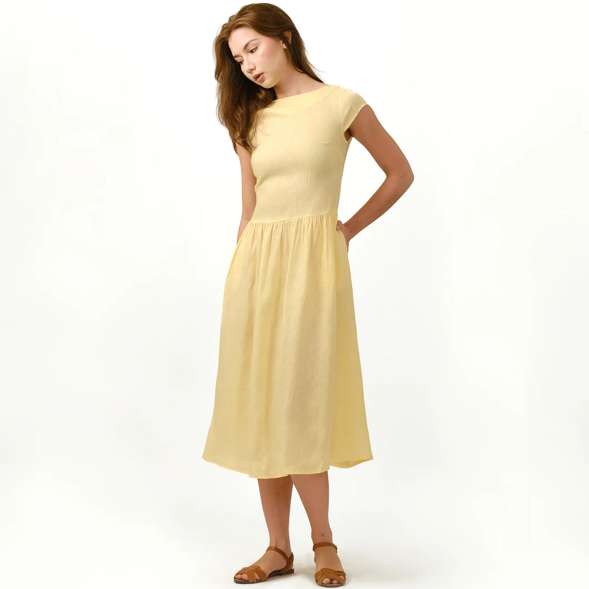 CAP SLEEVE GATHERED DRESS
