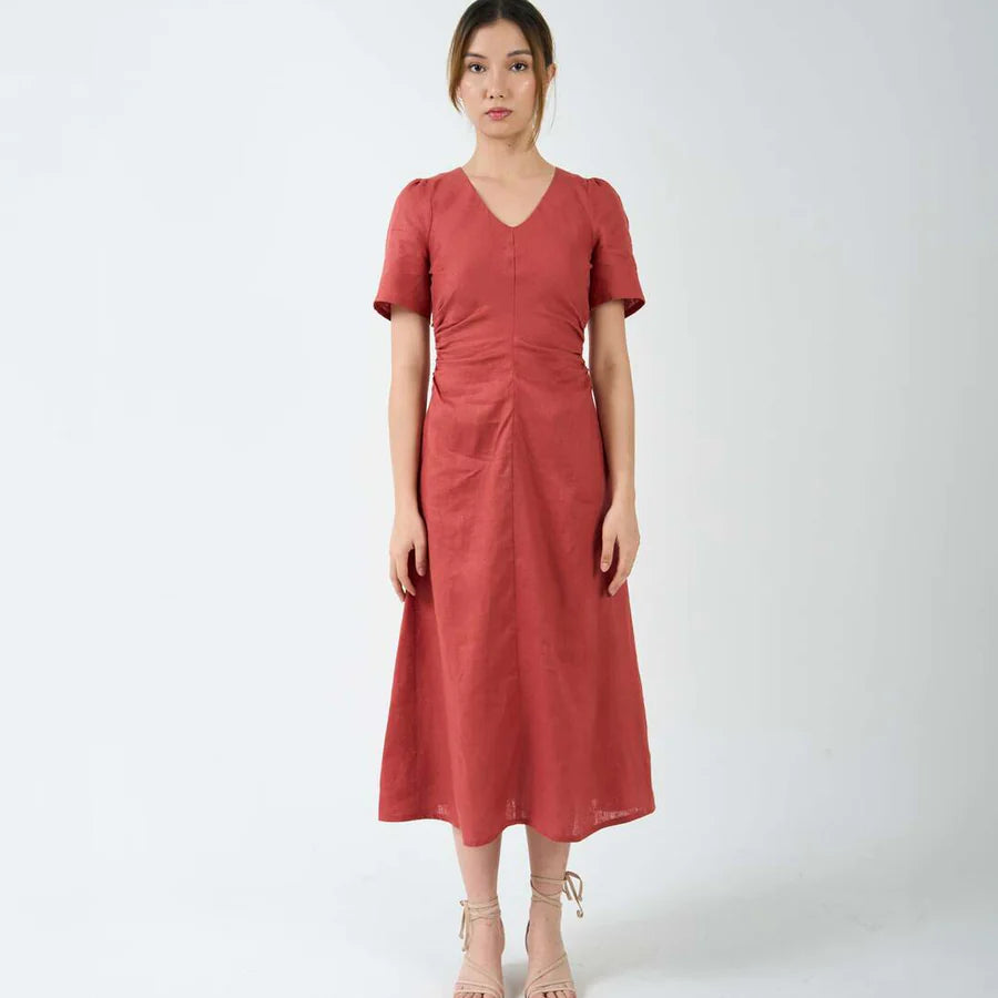 RUCHED WAIST TEA DRESS