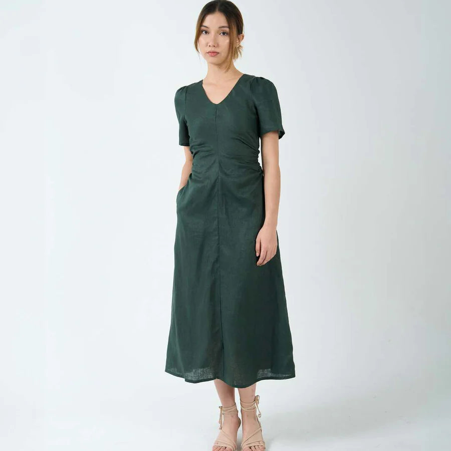 RUCHED WAIST TEA DRESS