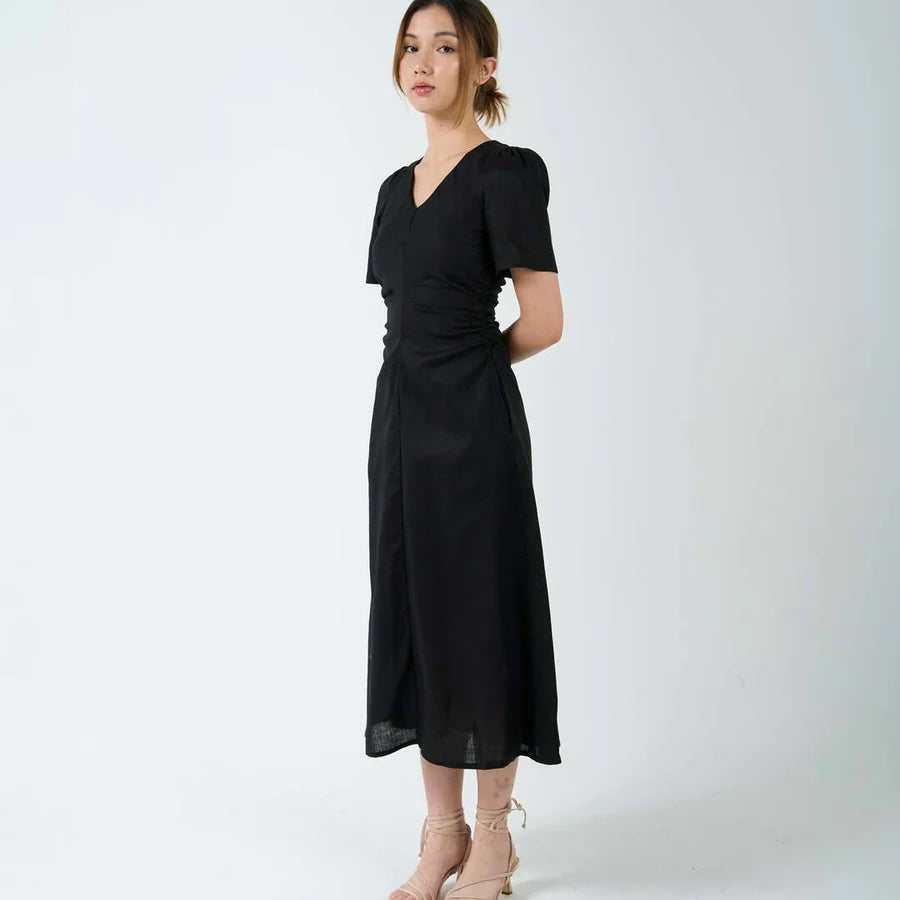 RUCHED WAIST TEA DRESS