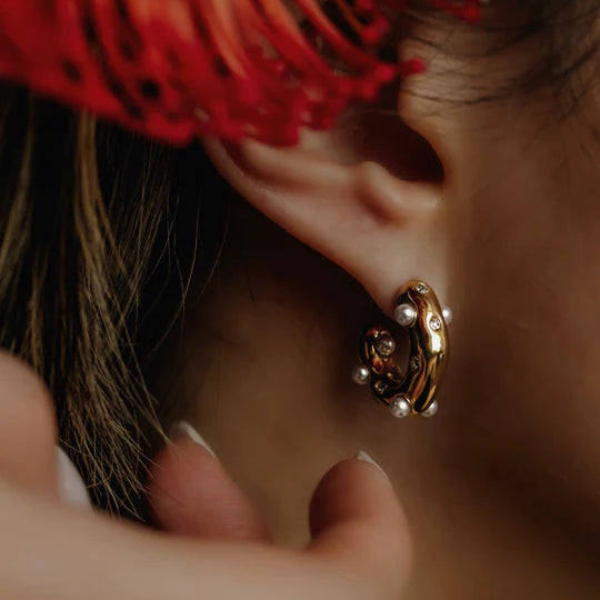 Catroux Pearl Huggies Earrings