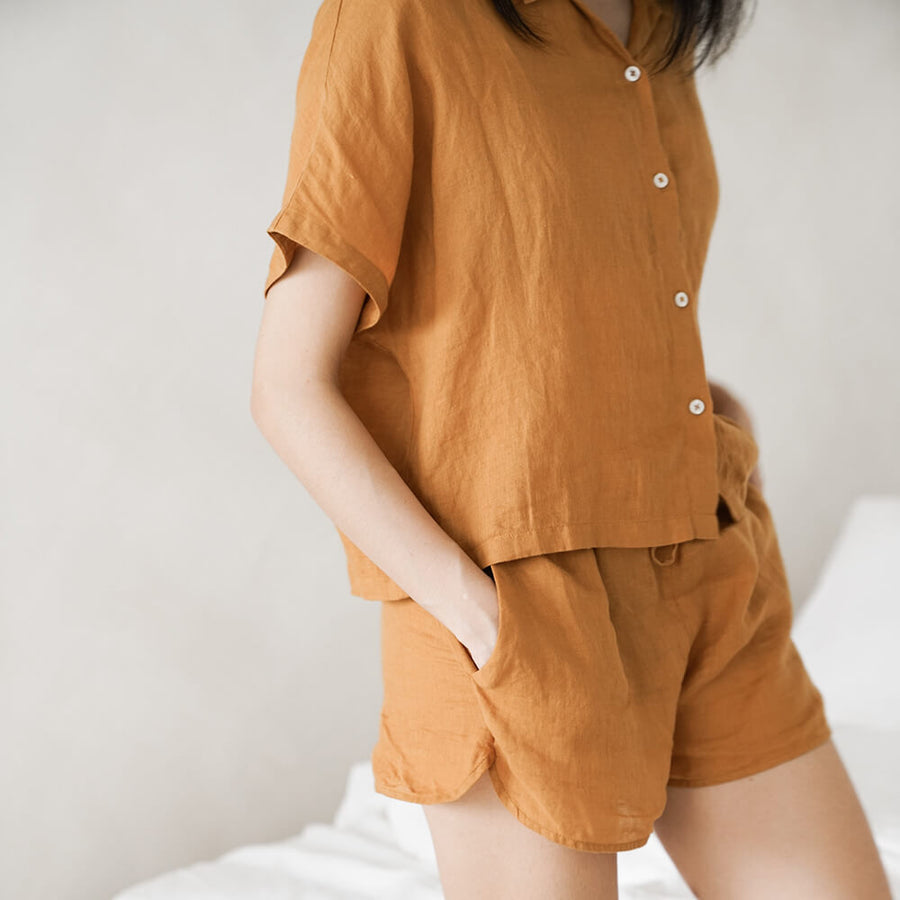 FRENCH LINEN HANG LOOSE BUTTON TOP