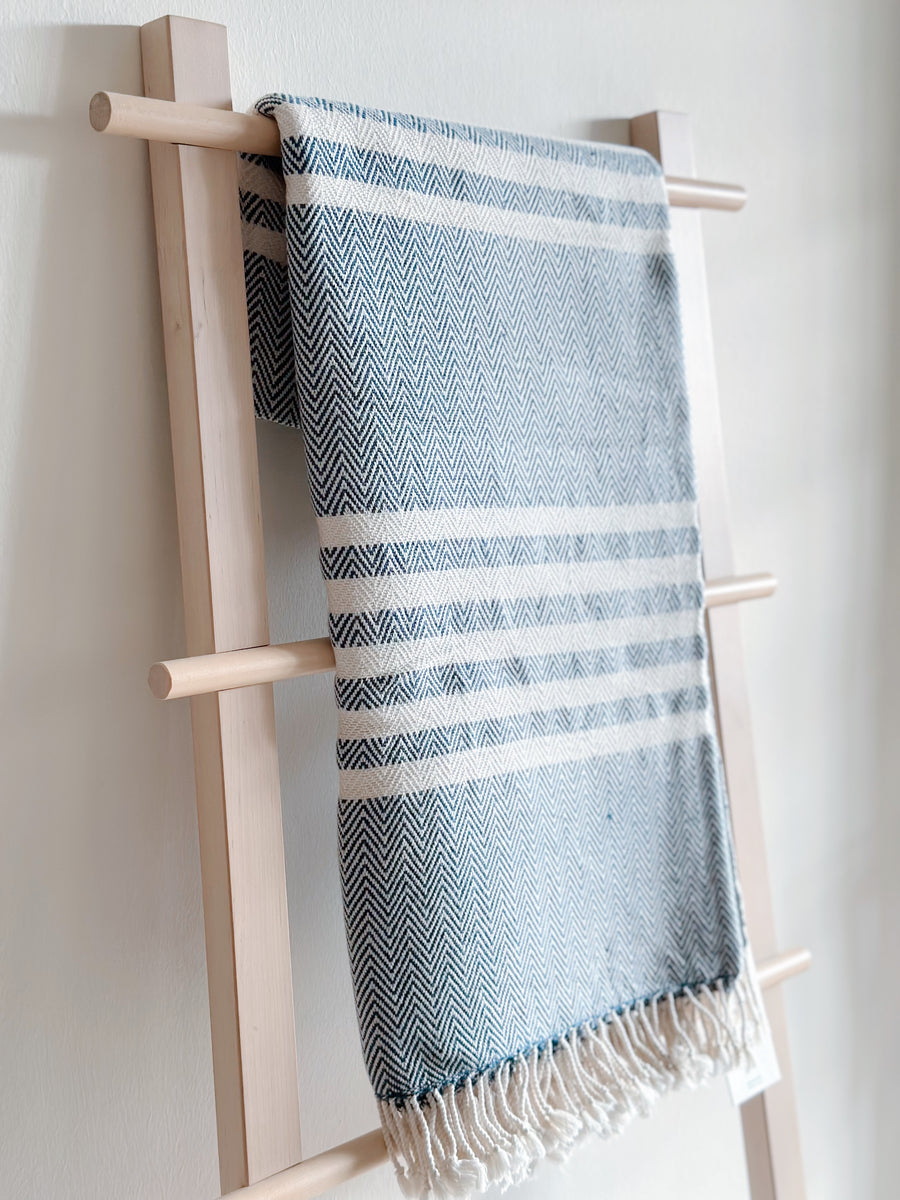Cambodian Handwoven Small Throw - White/Blue