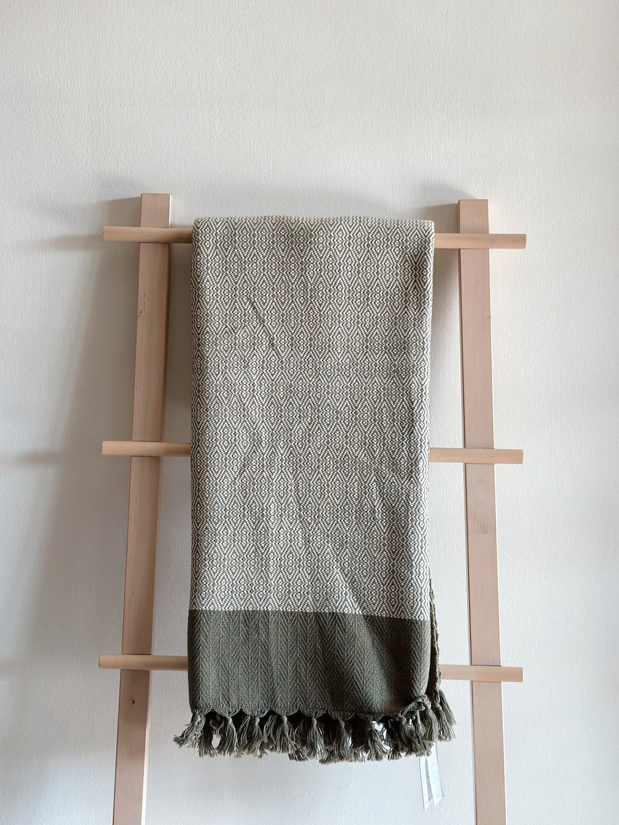 Cambodian Handwoven Throw - Olive Green