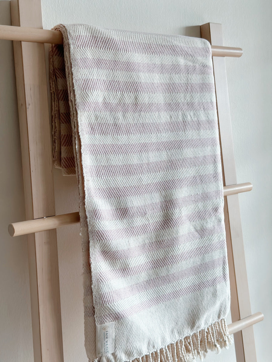 Cambodian Handwoven Small Throw - Pink/White