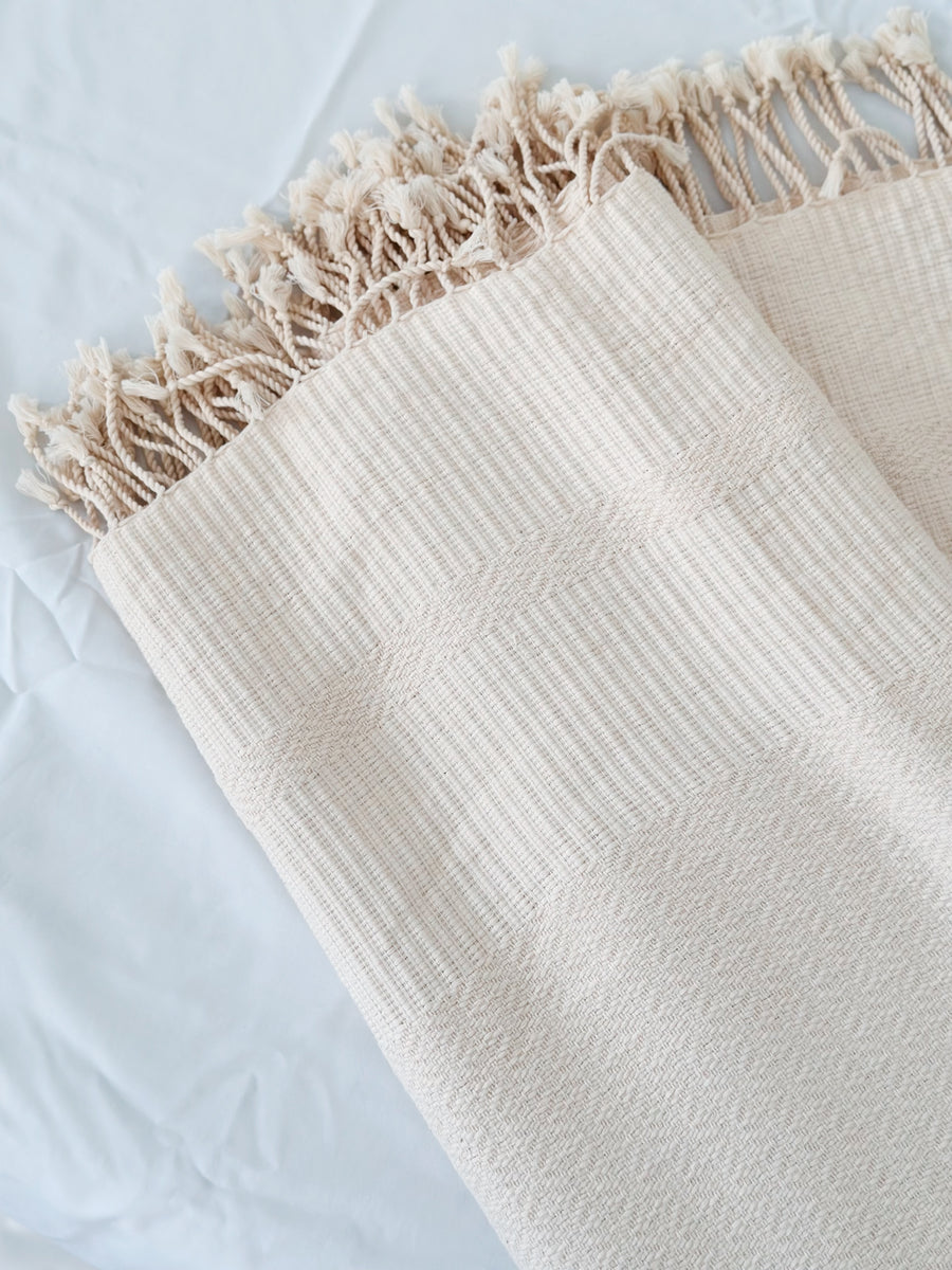 Cambodian Handwoven King Throw - Off White
