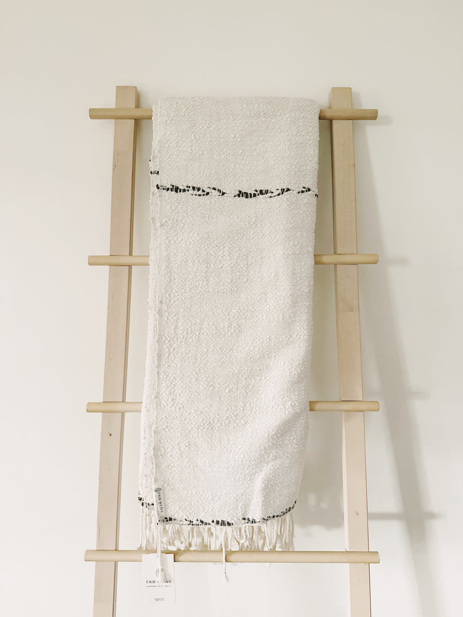 Cambodian Handwoven Throw - Off White & Brown String