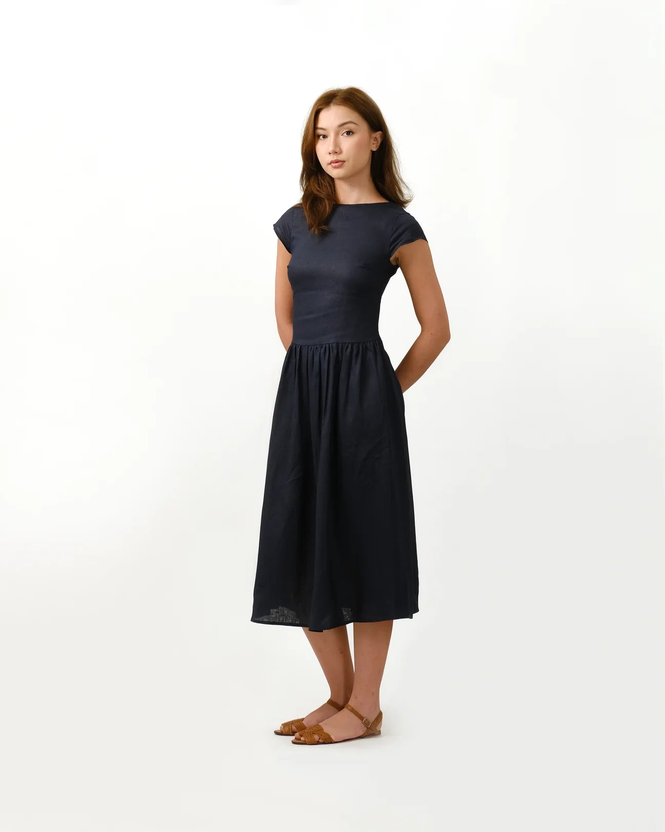 CAP SLEEVE GATHERED DRESS