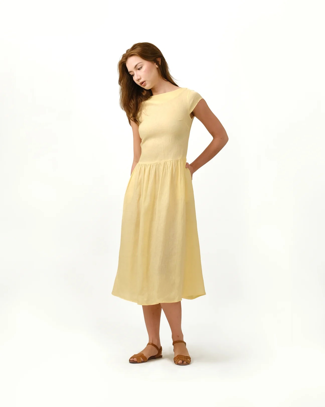 CAP SLEEVE GATHERED DRESS