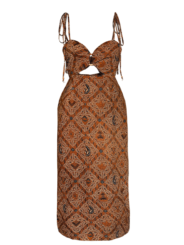 Vintage Batik Rattan Ring Midi Dress